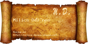 Milics Dénes névjegykártya